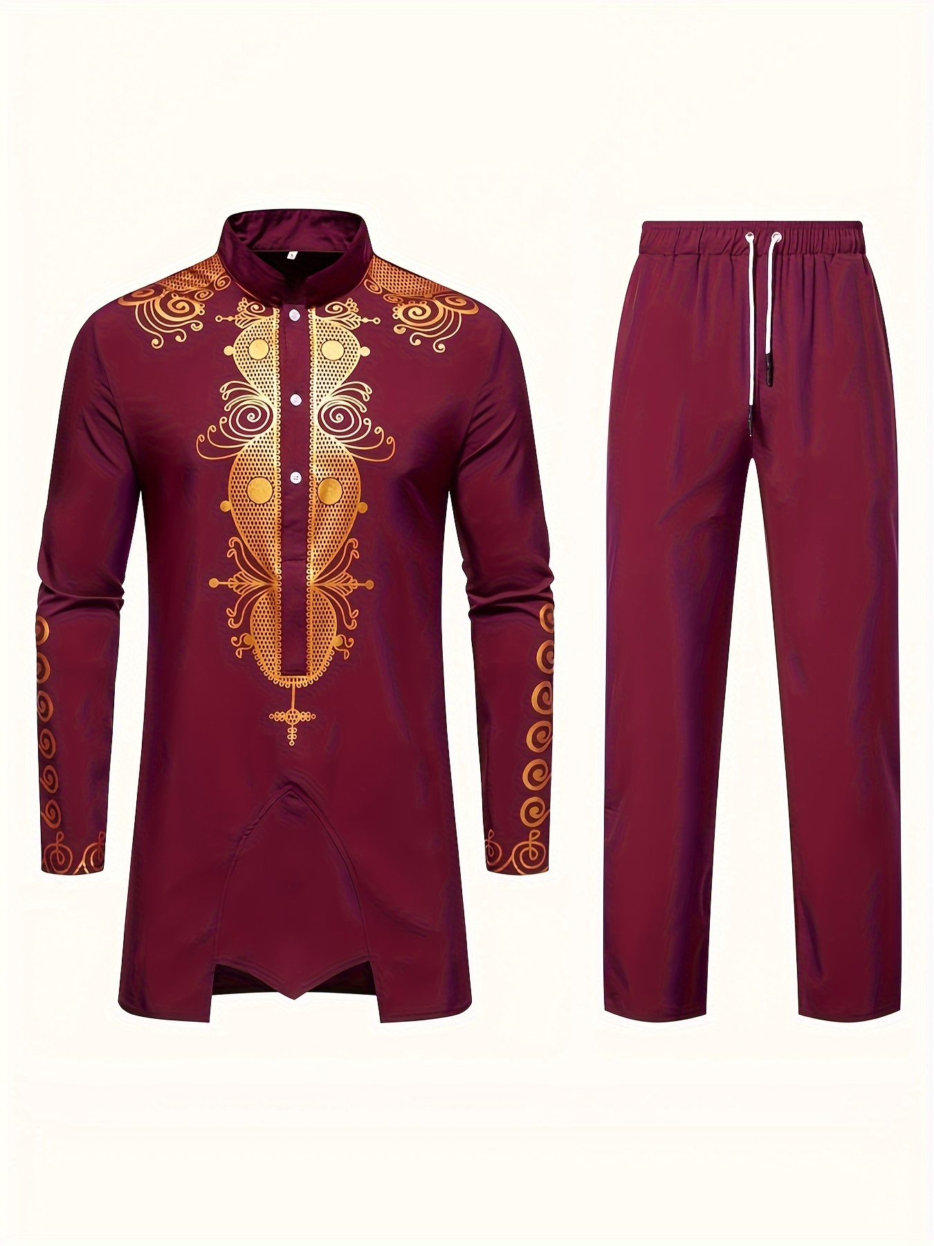 Culture traditionnelle Costume Pour Hommes Costume Musulman Costume Personnalisé 3D Imprimé Motif Arabe Robe Lâche Respirant Deux Pièces Costume