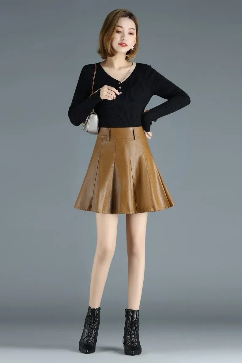 Jupe Mini en cuir véritable pour femme, élégante, grande taille, nouvelle mode coréenne, taille haute, Sexy
