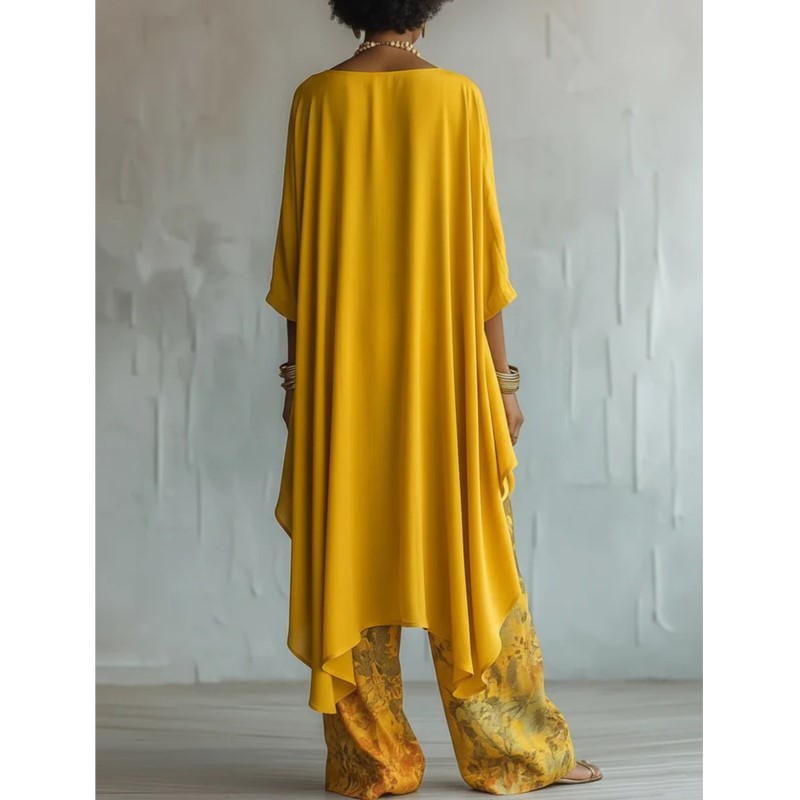 Ensemble deux pièces bohème pour femmes, costume imprimé Vintage, col irrégulier, polyvalent, décontracté, ample, nouvelle collection printemps été