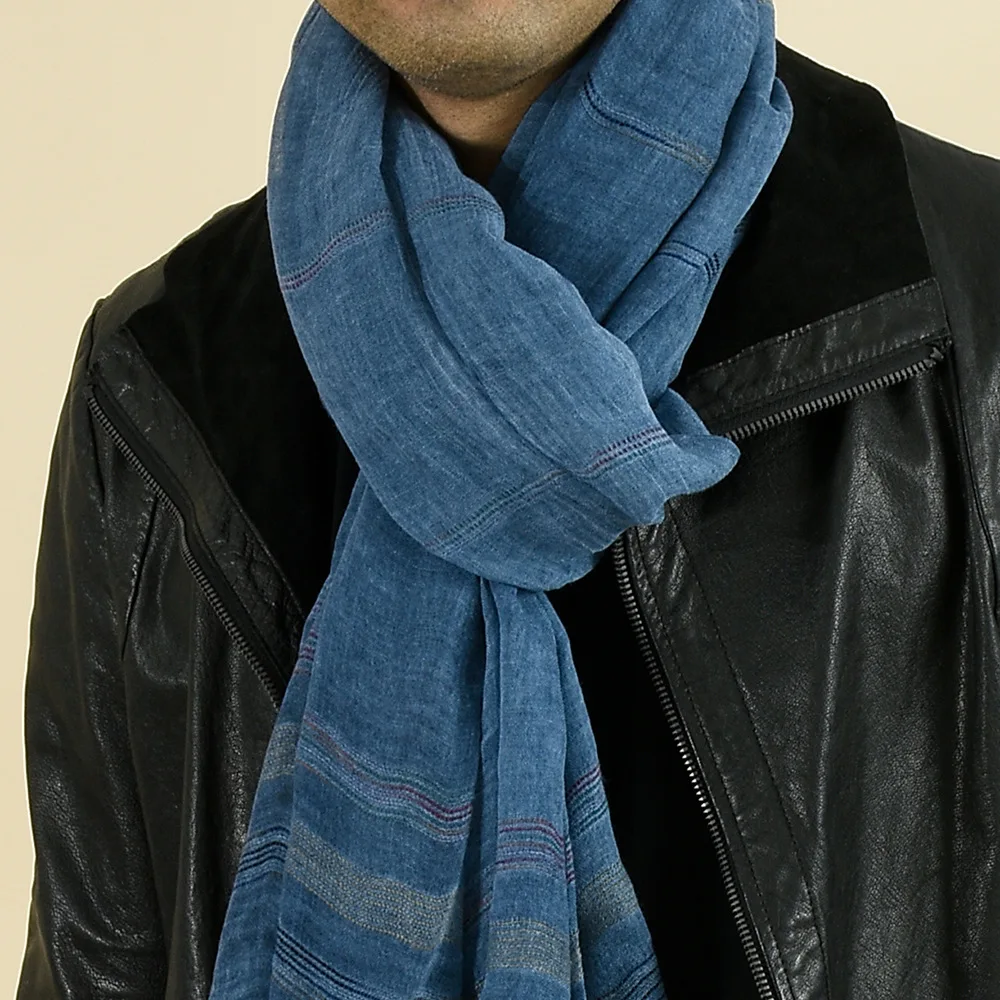 Mode hommes écharpe coton lin fil teint rayé hommes foulards gland Long châle automne hiver mâle accessoires enveloppes