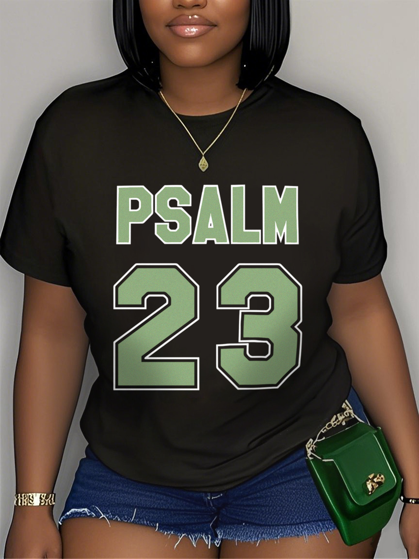 Salme 23 pour femmes Jersey Premium T-Shirt surdimensionné décontracté à manches courtes col rond avec lettrage vert audacieux vêtements pour femmes