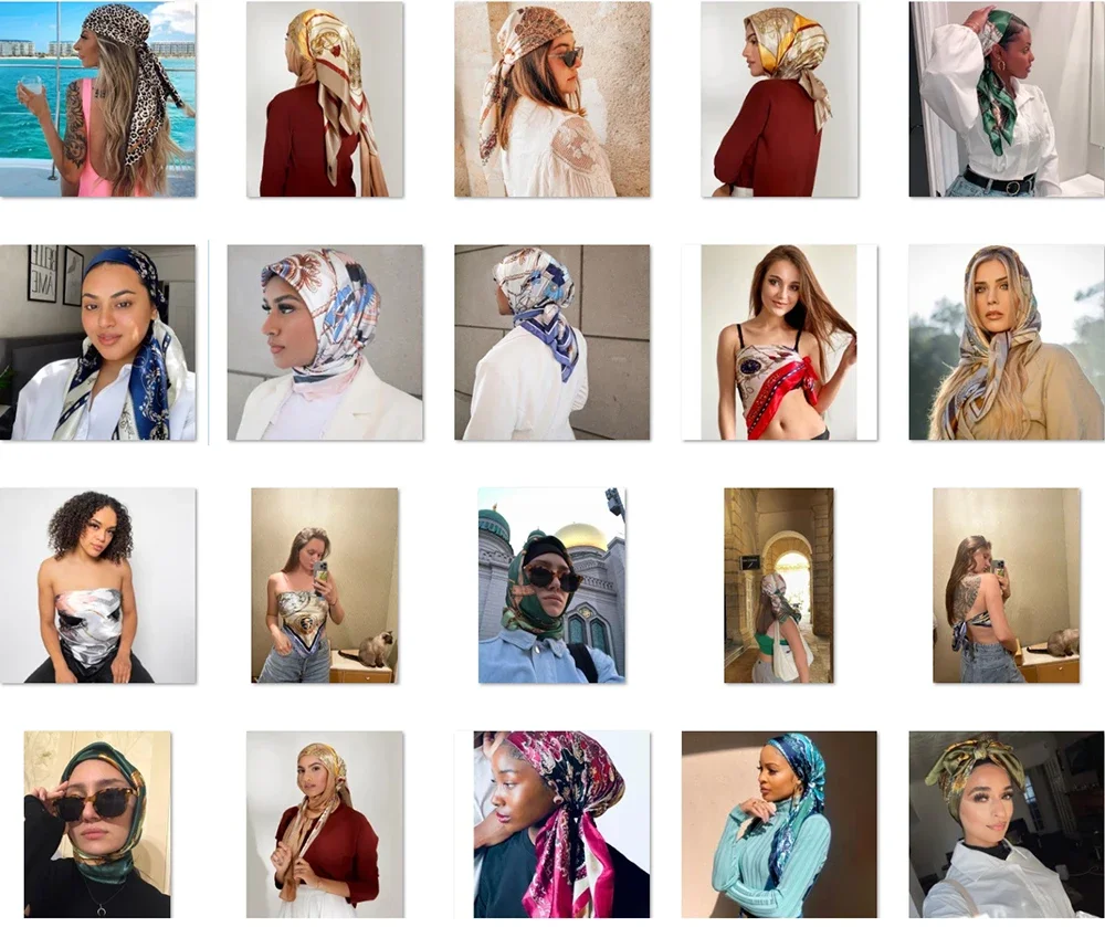 90*90 cm Foulard en soie Scarftop Headwraps femmes quatre saisons Foulard de cheveux Hijab Foulard Iuxe Bandana Femme Foulard