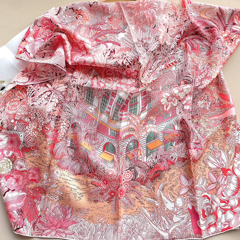 Foulard en soie sergée 14mm pour femme, bandana carré pour sac, châle roulé à la main, accessoire de tête, 90CM, cadeau de Saint-Valentin