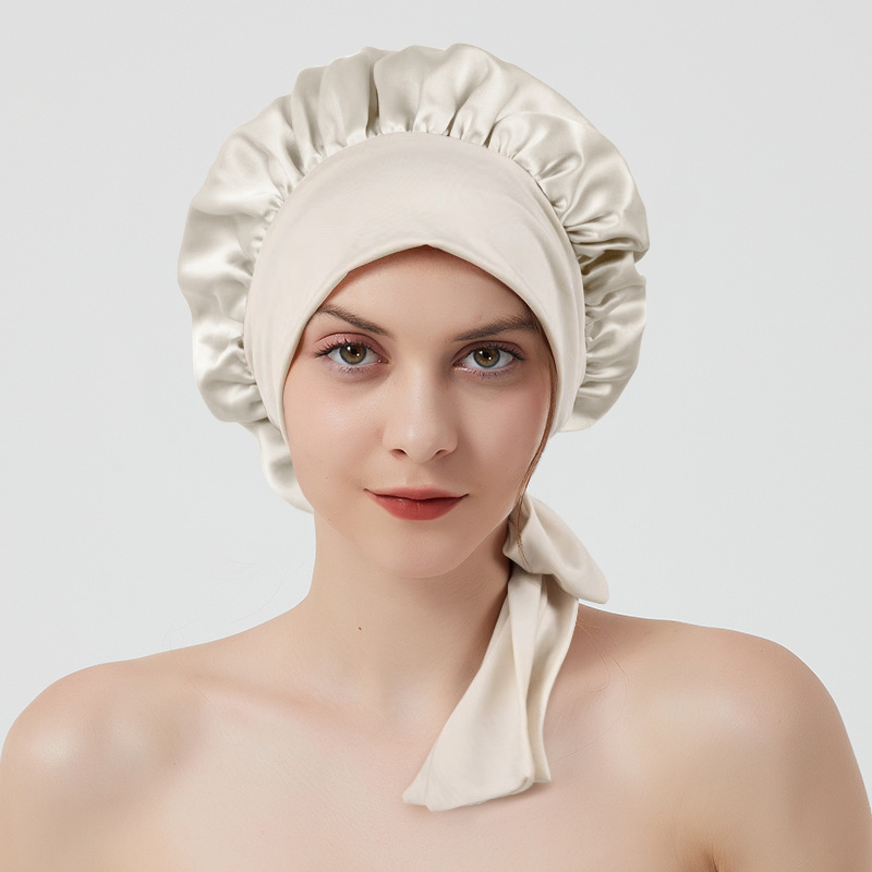 Bonnet de nuit double couche 100% soie véritable pour femmes avec large bande élastique 22 Momme