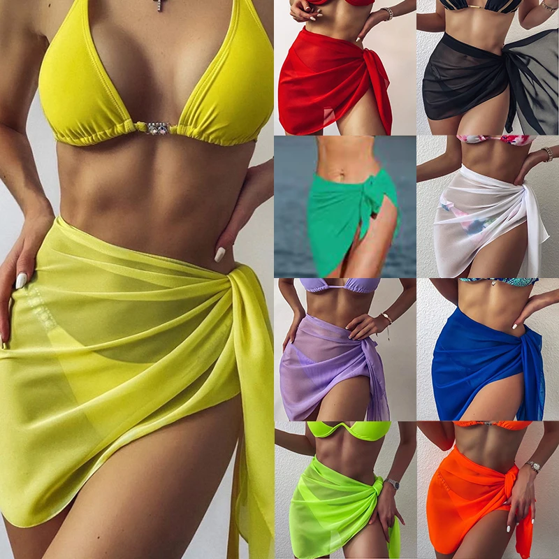 Parbones-Robe de plage transparente en mousseline de soie pour femme, écharpe de bikini, couvertures rondes, enveloppes de maillots de bain, jupes sexy
