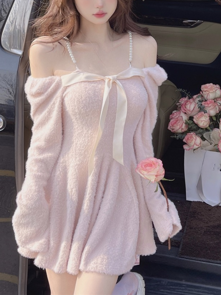 Robe pull tricotée pour femmes, décontractée, manches longues, élégante, française, Mini robe Y2k, même fête, mode coréenne, ensembles de robes de printemps