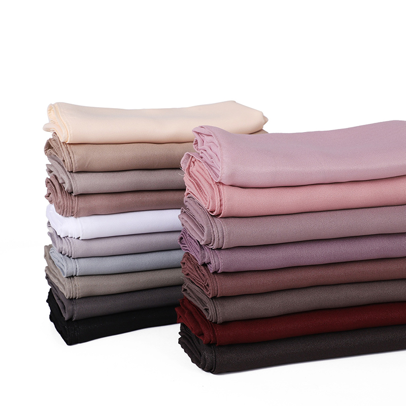 Foulard Hijab musulman en mousseline de soie pour femmes, couleur unie, carré, bandeau, Jersey, Turban islamique, châle, 180x70cm