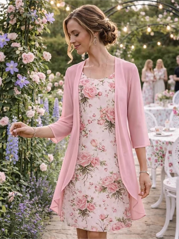Ensemble deux pièces élégant et décontracté pour femme : Robe midi ample imprimée sans manches et cardigan en mousseline – Collection Printemps-Été