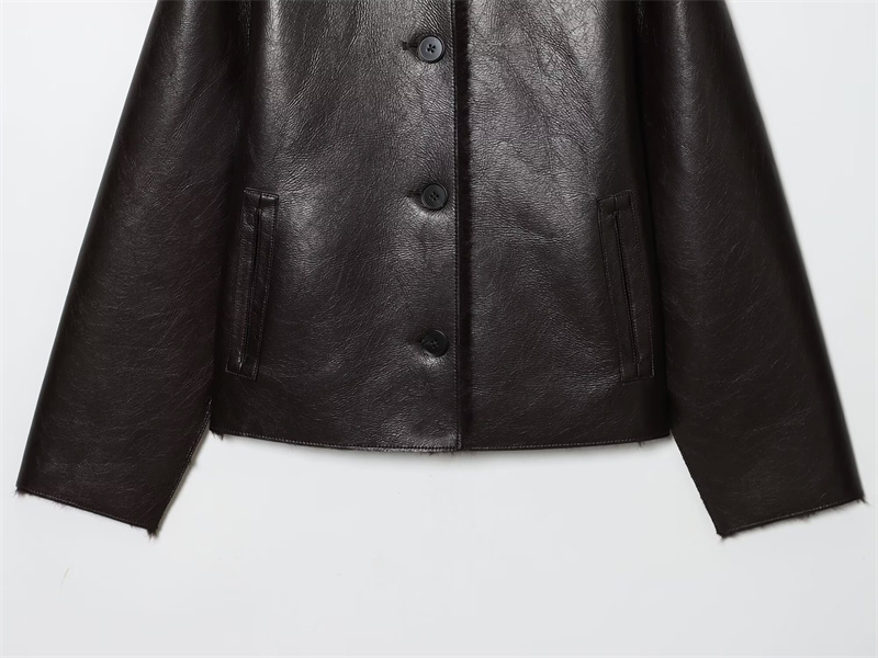 Veste femme 2025 automne/hiver nouveautés marron foncé à manches longues en simili cuir veste réversible élégante et Unique