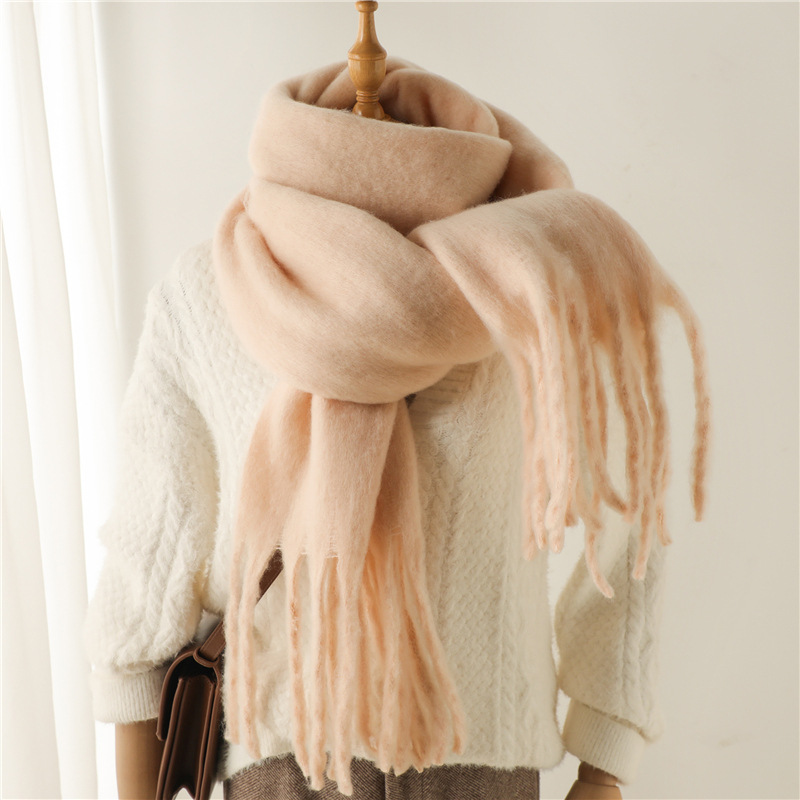 Mahair arc-en-ciel hiver Design de mode femmes couverture écharpe marque de luxe épaissir chaud foulards gland foulard cachemire châles
