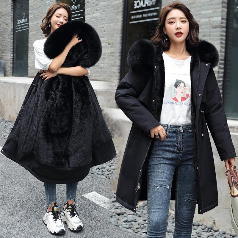 Veste d'hiver 2026, nouvelle parka pour femme, manteau long, doublure en laine, veste à capuche, col en fourrure, épaisse, chaude, vêtements de neige, parka rembourrée 6XL
