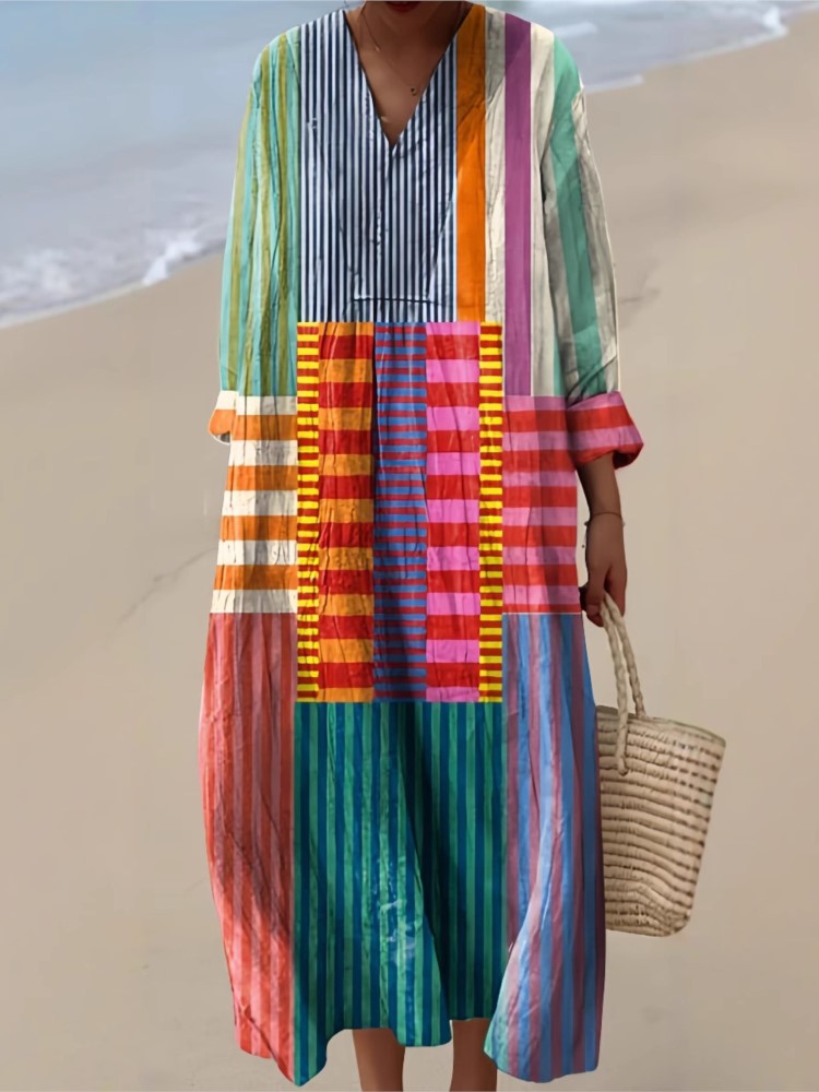 Robe chemise à manches longues pour femmes, imprimé décontracté, mode printemps-automne, élégante, col en v, robes de fête et de vacances pour femmes