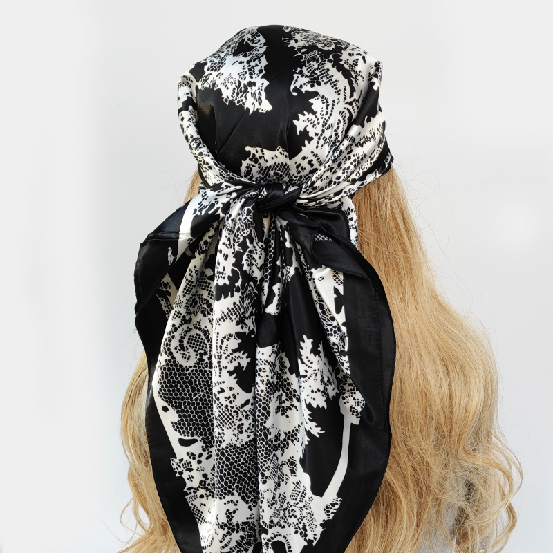 Foulard en Satin de soie imprimé pour femmes musulmanes, Hijab élégant, bandeau Bandana, design de marque