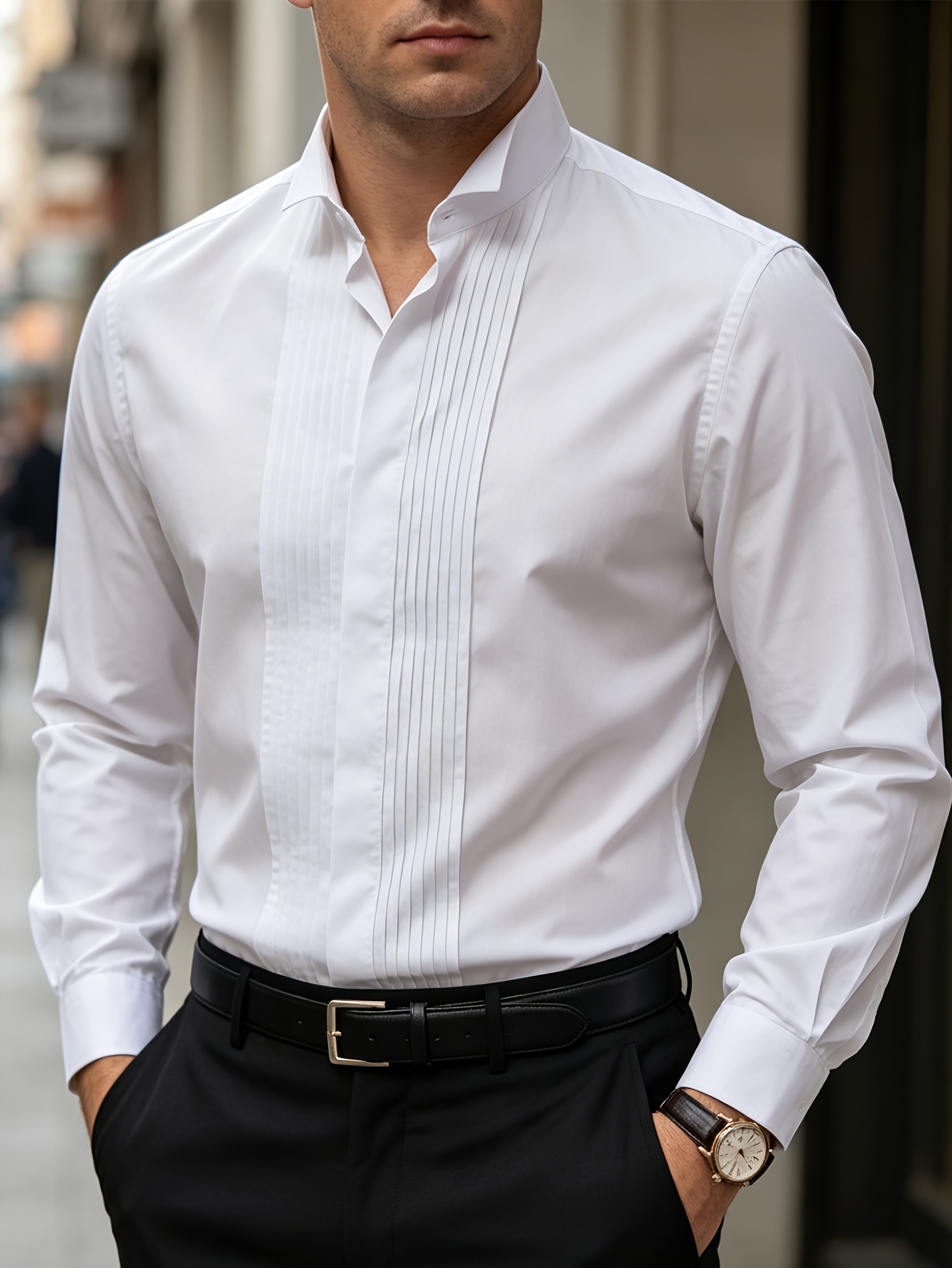 Chemise de smoking blanche pour homme FGKKS, nouvelle chemise de luxe à manches longues, élégante et décontractée, pour banquet, élastique, sans plis, chemise de cérémonie pour homme