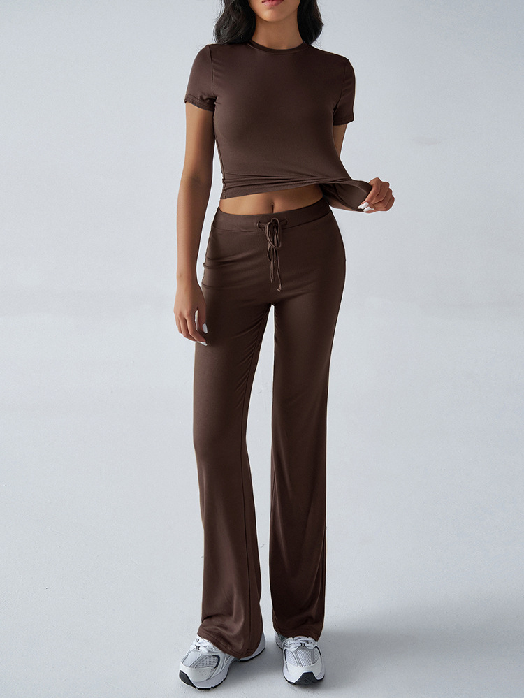 Ensemble de salon décontracté pour femmes – Haut et pantalon à manches courtes deux pièces, tenue de yoga pour la maison