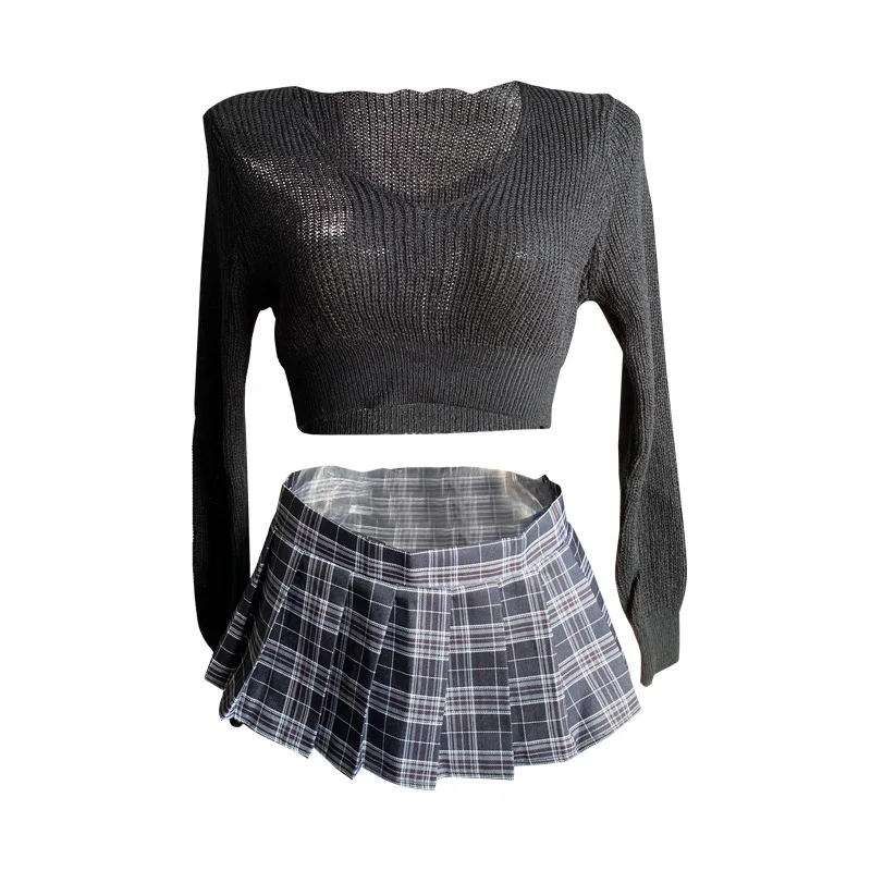 Anime mignon écolière JK pull Plaid jupe plissée uniforme Costume Cosplay Costume jeu de rôle jupe douce ensemble tenues d'halloween