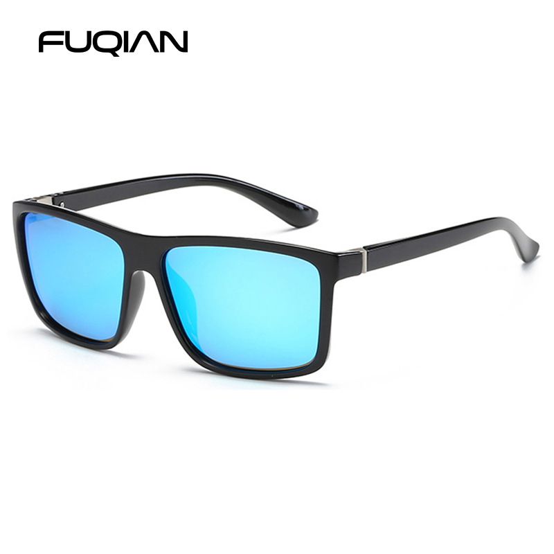 Lunettes de soleil polarisées carrées noires classiques pour hommes, miroir de mode bleu, unisexe, Vintage, Anti-éblouissement, nuances de conduite UV400