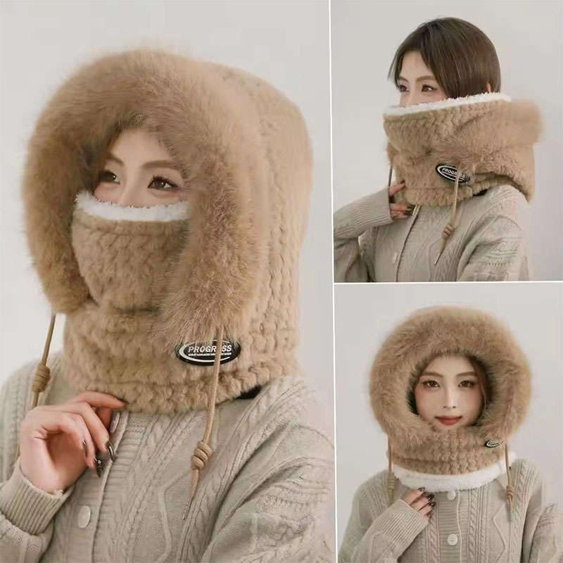 Chapeau d'équitation d'hiver pour femmes, masque écharpe à capuche et couvre-oreille épais thermique coupe-vent pour Scooter électrique, cyclisme en plein air, chaleur