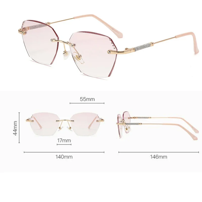 Lunettes de Lecture Sans Monture Rose de Luxe pour Femme, Monture Carrée, Coupe Diamant, Presbytie, Anti-bleu, Vue de Loin