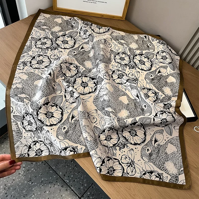 100% soie carré pour les femmes classique crâne imprimé Bandanna printemps été dames mode léger foulard châle de haute qualité 2025