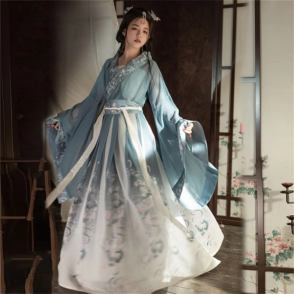 Robe Hanfu chinoise pour femmes, Costume de carnaval Cosplay, tenue de fête, Vintage traditionnel ancien, robe d'été verte et rougeHanfu