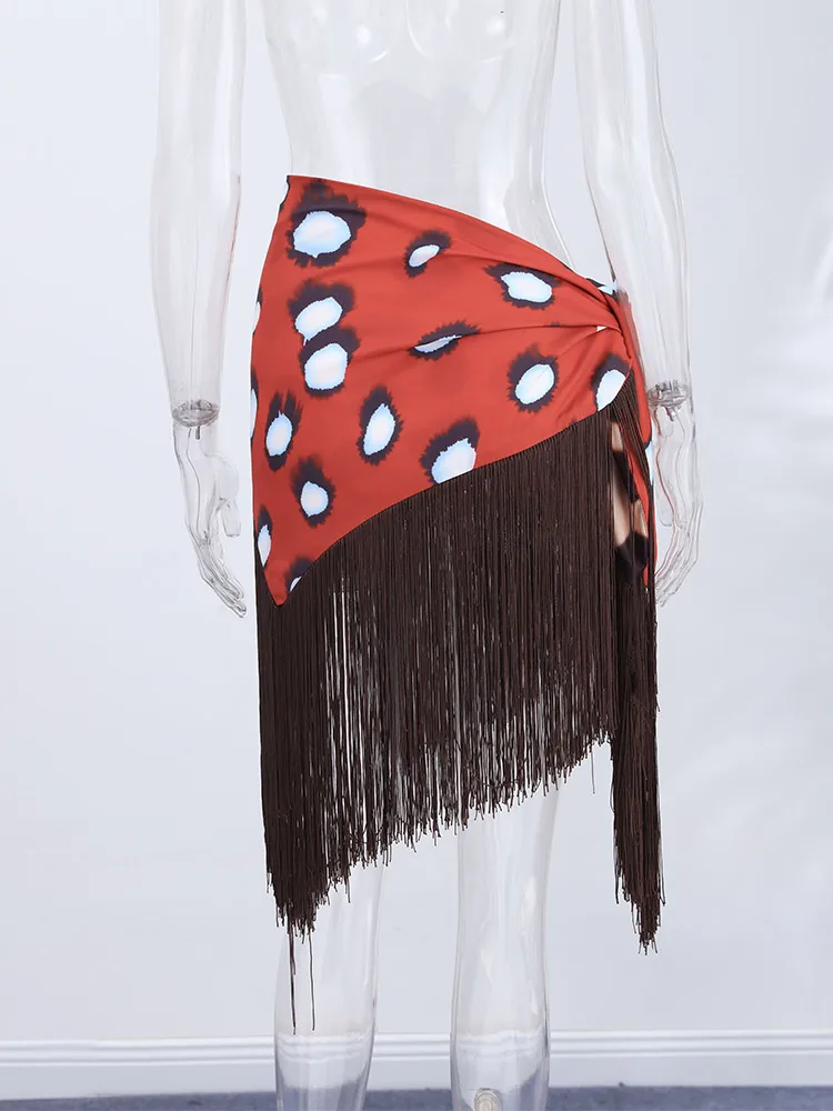 Nouvelle Mini-jupe Léopard Sexy à Franges pour Femme, Style Bohème, avec Lacets et Coupe Irrégulière, Idéale pour les Vacances et la Plage, Collection Été 2026