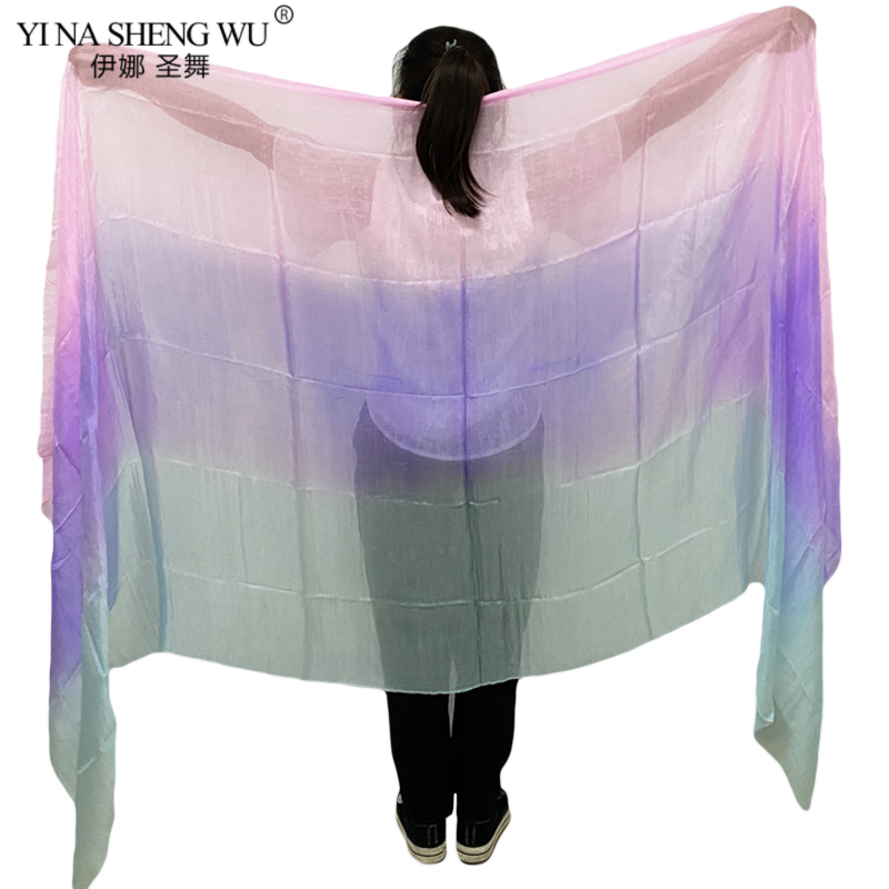 Voile de danse du ventre en soie pour femmes, accessoires de pratique de danse, voile 100% de 5mm, châle enveloppant dégradé 250x114cm, personnalisable