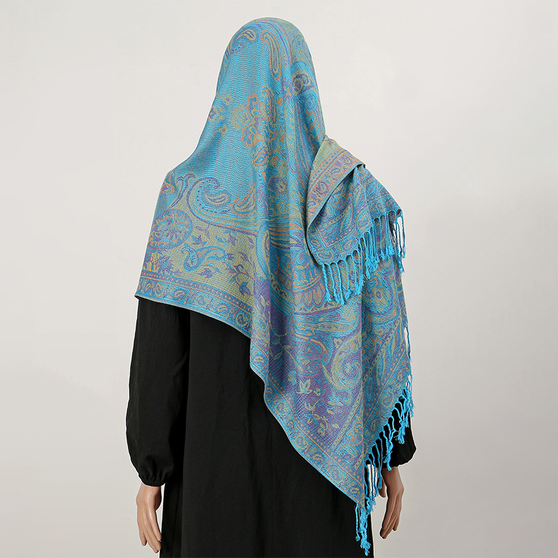 Châle Pashmina Paisley pour Femme, Écharpe Jacquard, Foulards Imprimés Cajou, Bordures de Fleurs, Couverture à Pompons, Châles Ethniques