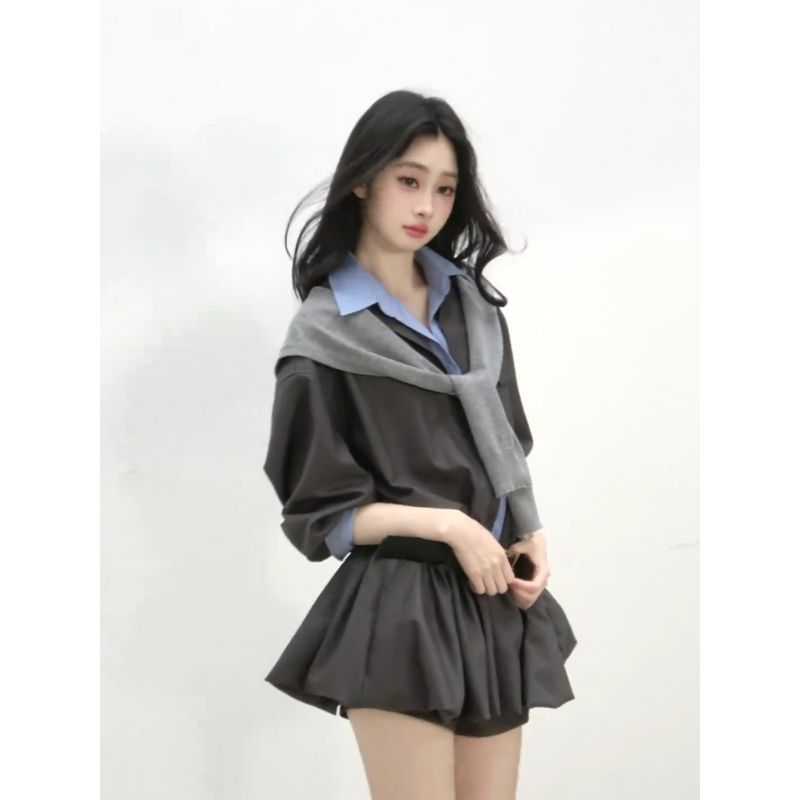 Robe chemise tendance style japonais version coréenne 2026 – Nouvelle collection de vêtements féminins mignons et esthétiques, jupe courte style girly