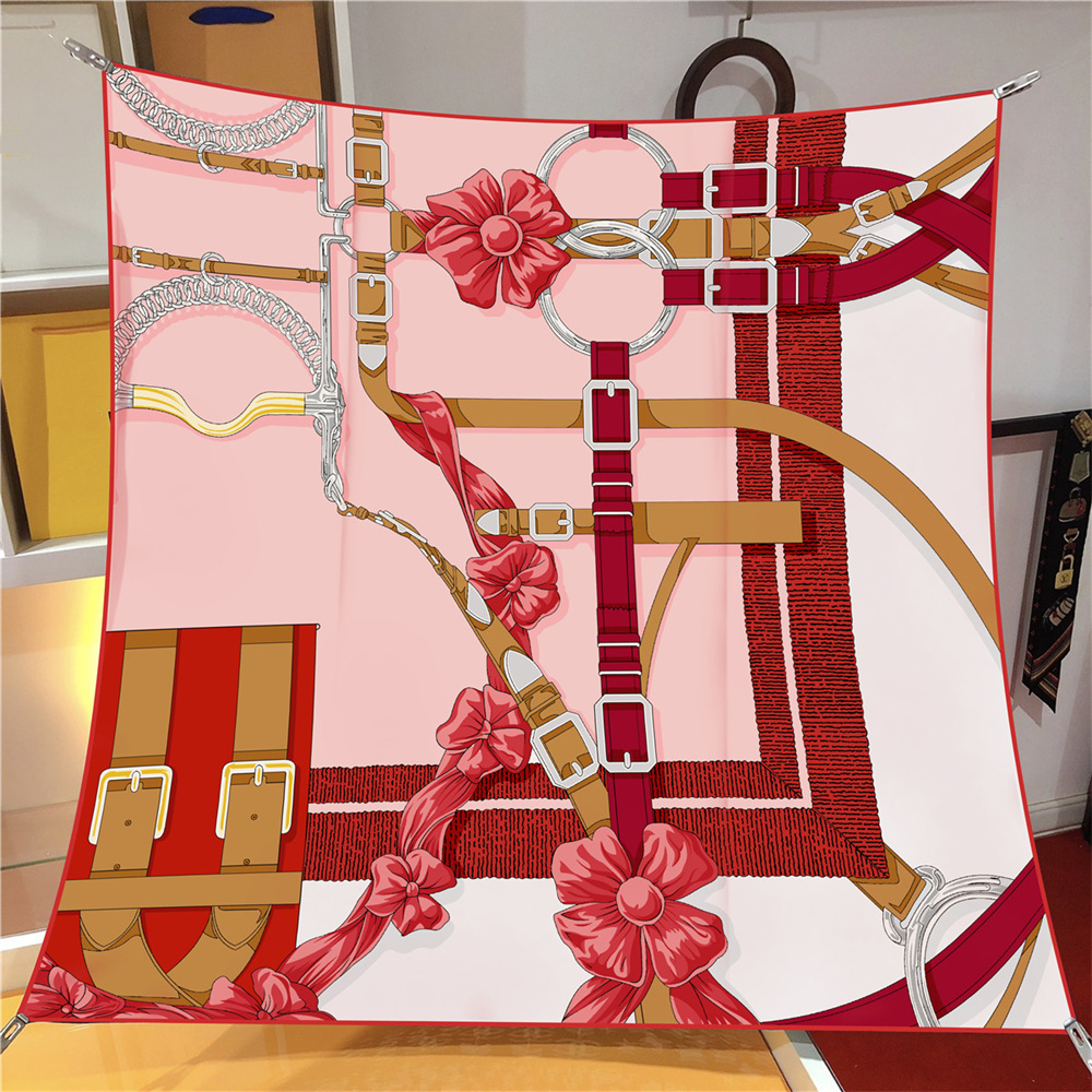 Ceintures imprimé fleuri sergé Foulard en soie châle marque foulards carrés femmes Hijab luxe Bandana Foulard foulard foulards de tête 90CM