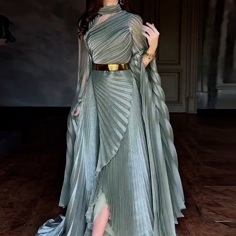 Robes pour femmes tempérament mode 2025 automne nouveau manches chauve-souris châle fendu élégant fête robes soirée longue robe