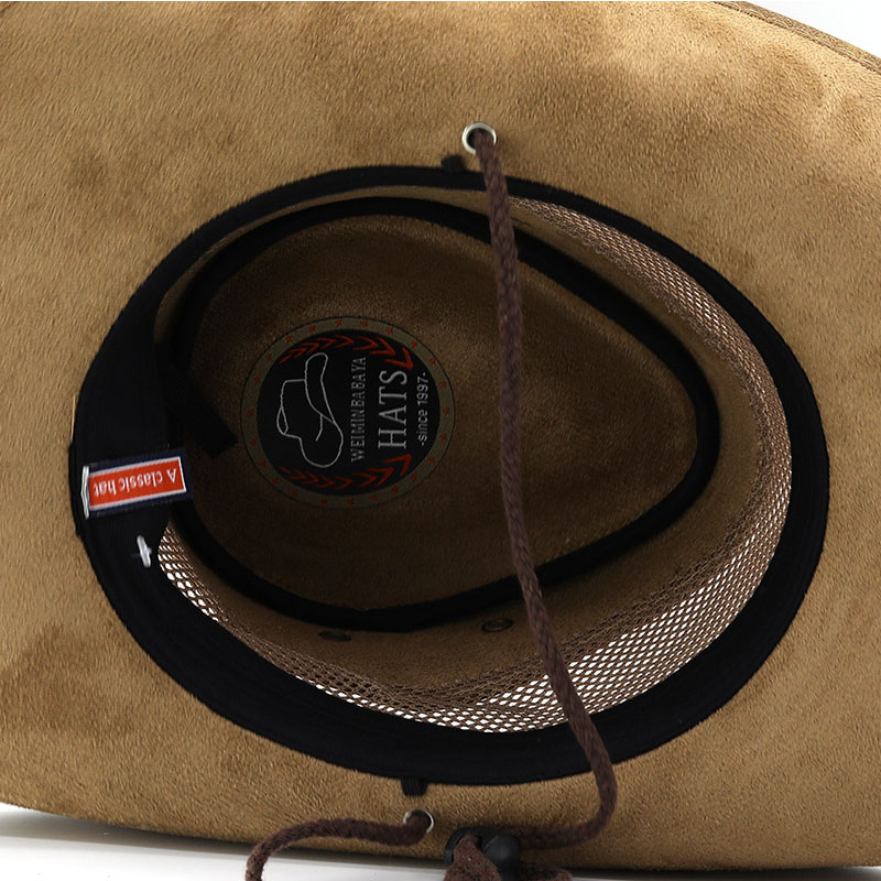 Nouveau Chapeau de Cowboy Western en Cuir Tendance pour Homme, à Large Bord, Style Gentleman, Chapeaux de Cowgirl, Chapeaux de Jazz Respirants avec Corde Coupe-Vent