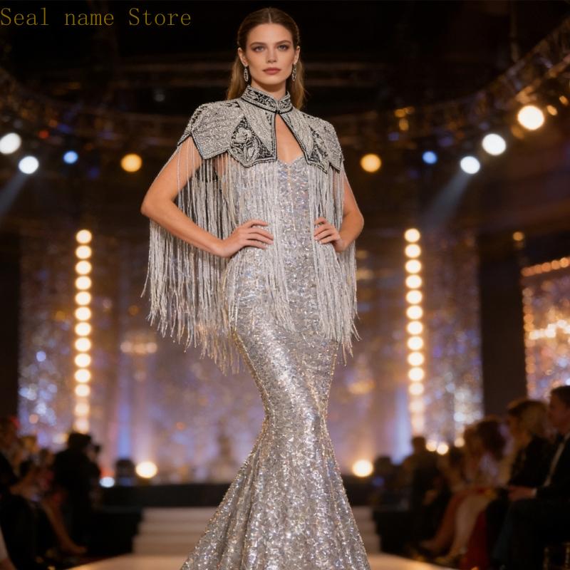 R7UD châle luxueux brodé Capelet géométrique accessoire tenue soirée
