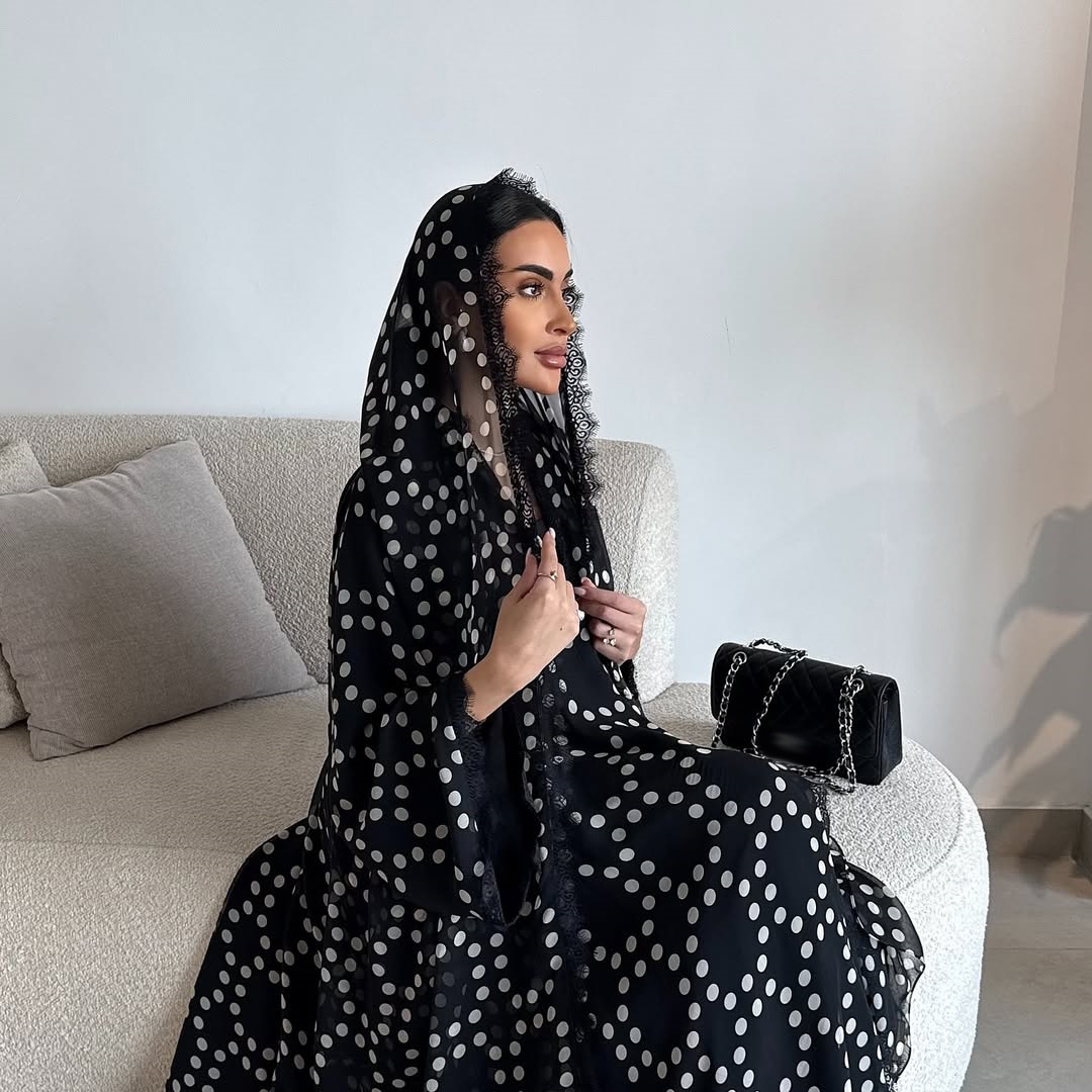 Nouvelle Abaya Cardigan en Chiffon à Pois pour Femmes du Moyen-Orient avec Voile et Dentelle, Robe Longue Tendance