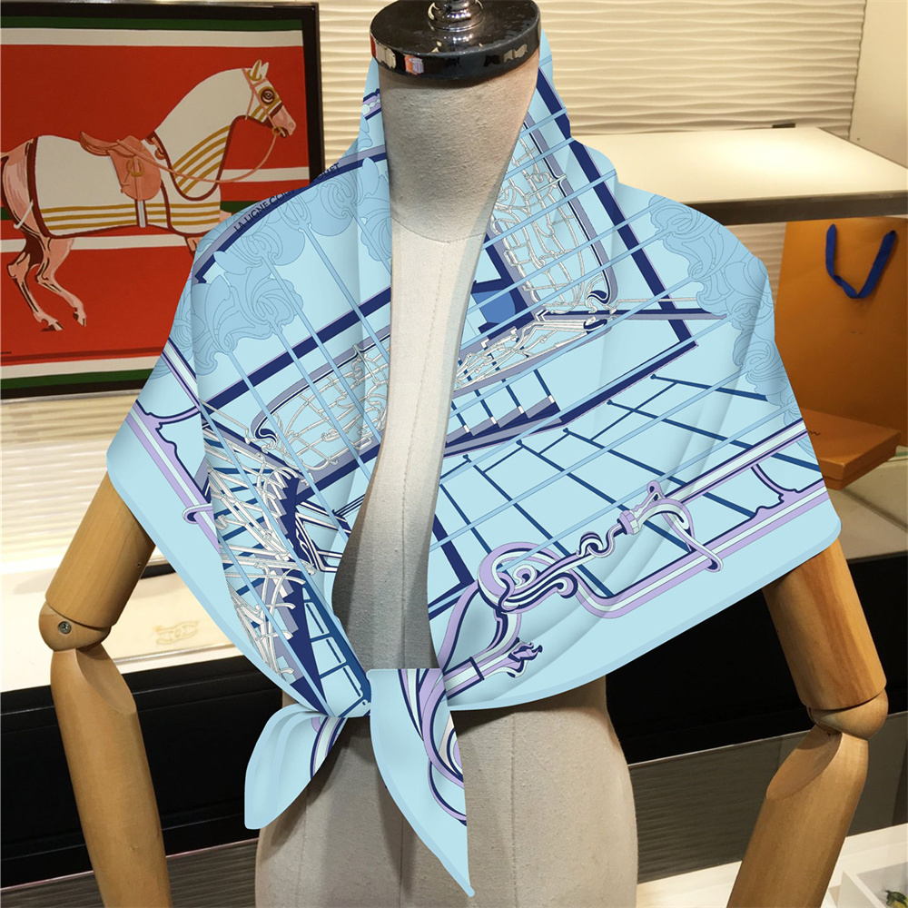 Foulard carré de marque pour femme, en soie imprimé chevaux, châle de plage, hijab, bandana de luxe, foulard de cou, écharpe de tête