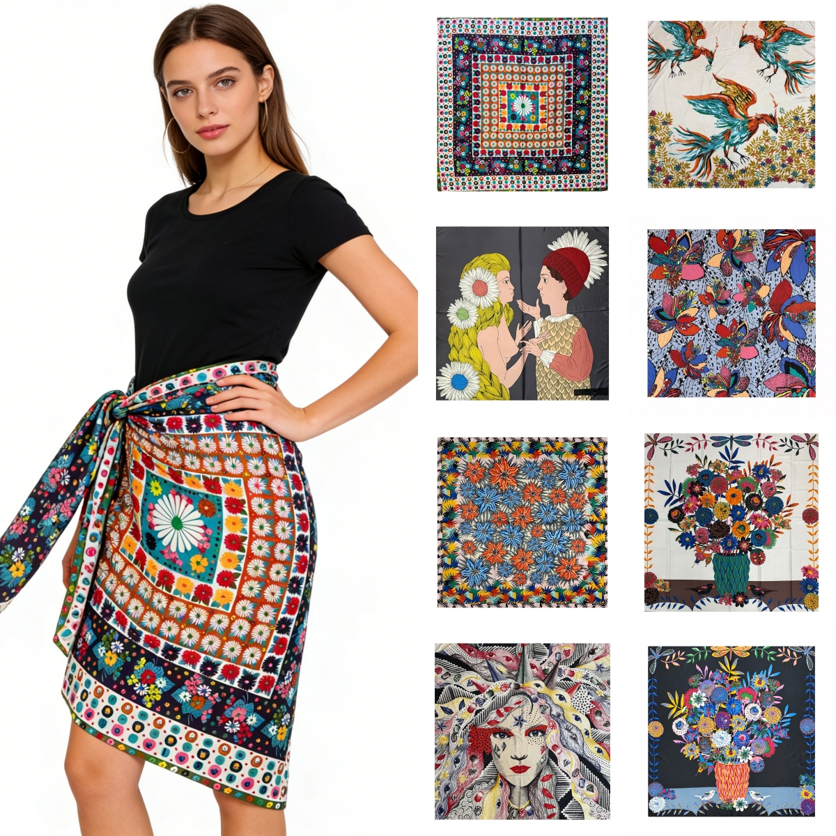 Écharpe en soie pour femme 	 Accessoires pour femme, écharpe de luxe haut de gamme pour femme, écharpe carrée, écharpe fine 	   Livraison immédiate