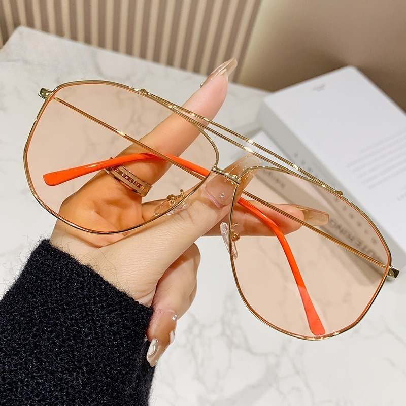 Lunettes de soleil à la mode, lunettes de soleil rétro à double faisceau à grande monture, résistantes aux UV, personnalisées et polyvalentes