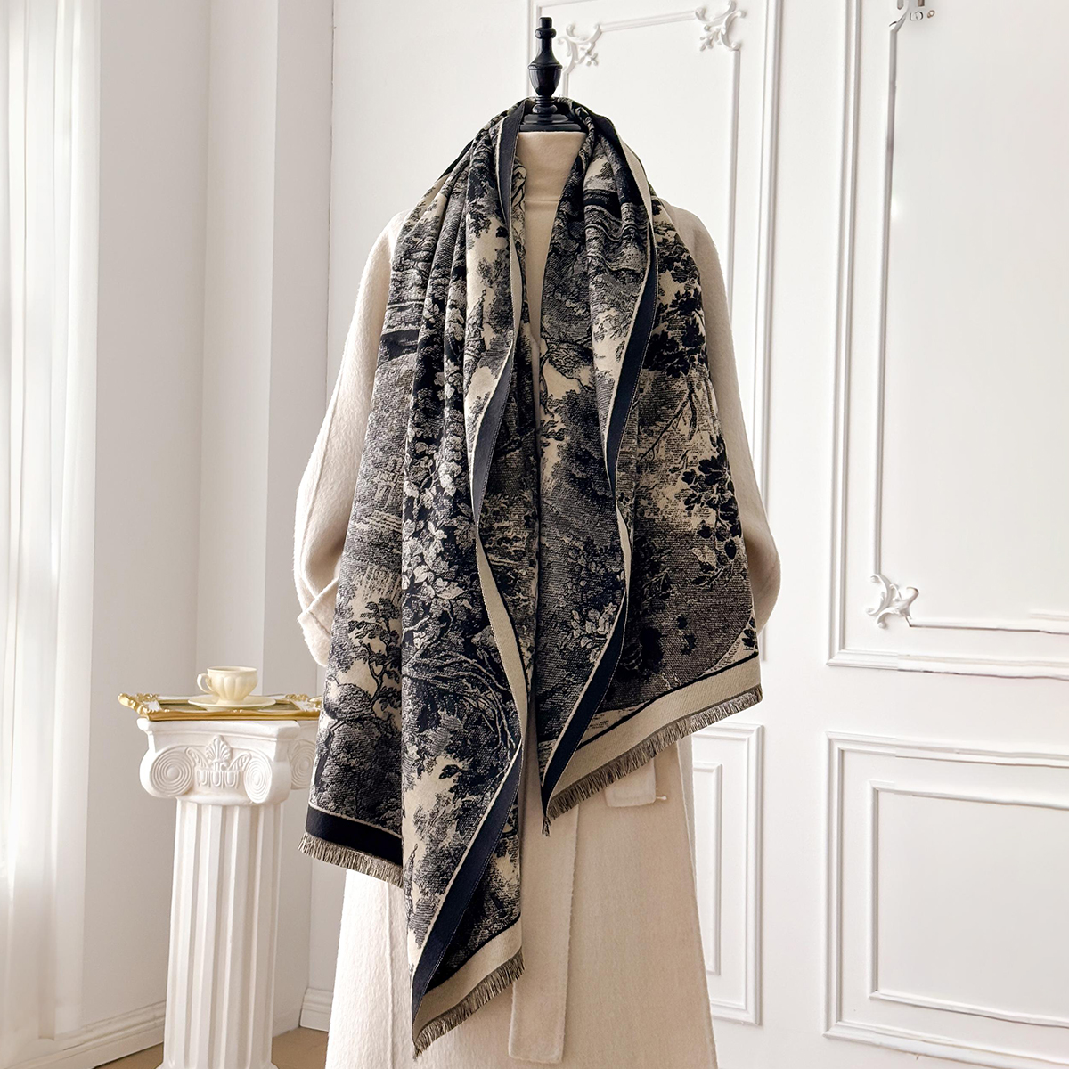 Élégant Style rétro femmes Double face paysage imprimé cachemire écharpe hiver chaud Pashmina châle Foulard Poncho
