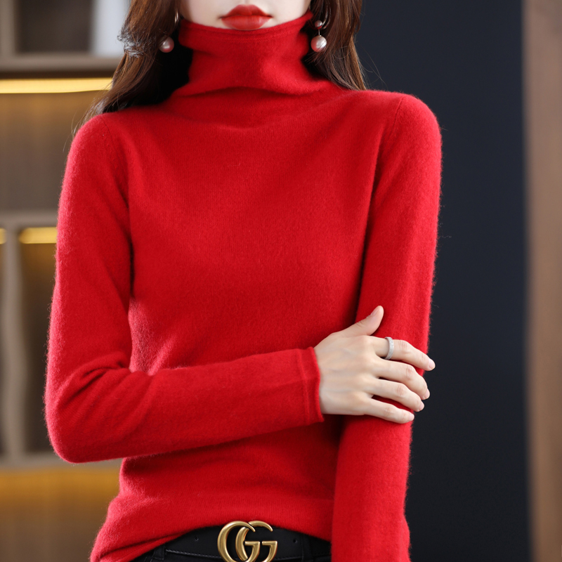Femmes 100% laine mérinos pull automne hiver mode Pile col pull cachemire tricots décontracté à manches longues sommets
