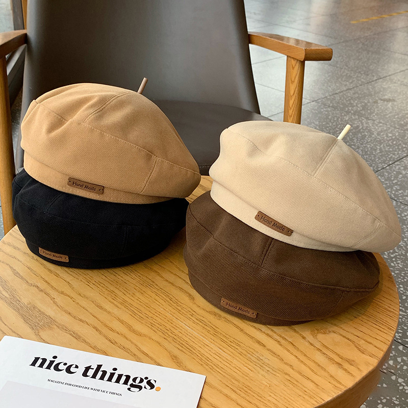Béret d'automne pour femmes, casquette de peintre d'artiste marron Vintage pour dames et filles, chapeaux octogonaux chauds de couleur unie