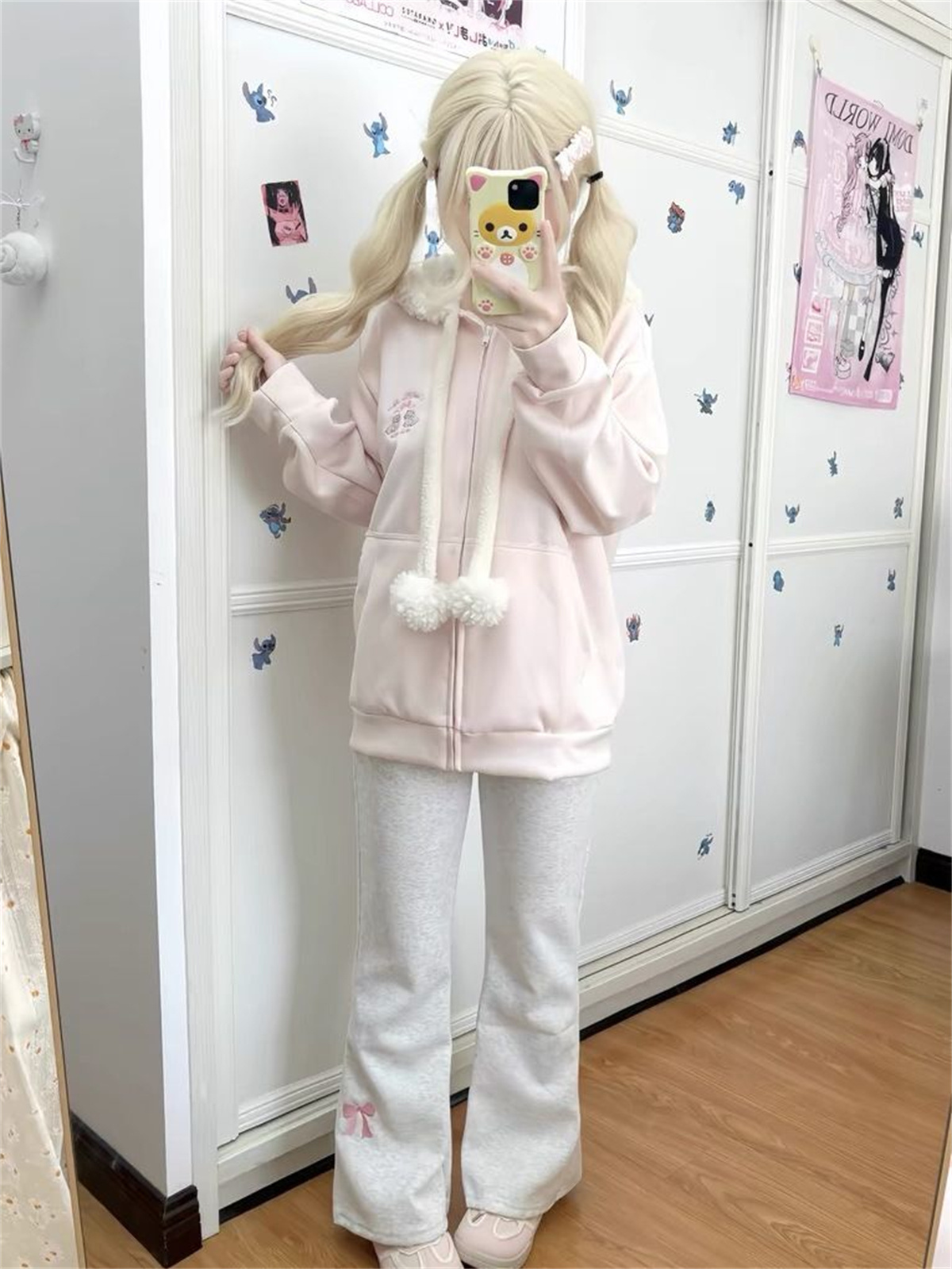 Pantalon japonais Deeptown brodé pour femme, style vintage, coupe large, décontracté, esthétique Y2K, avec cordon de serrage, bas de tenue Harajuku pour l'automne