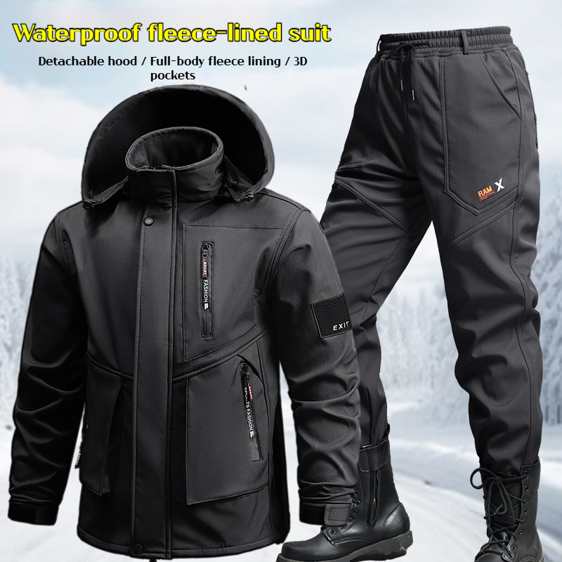 Costume de travail pour hommes, veste imperméable épaisse, ensemble pantalon, coupe-vent, vêtements de travail d'extérieur, ensemble deux pièces, costumes de Jogging pour hommes, hiver