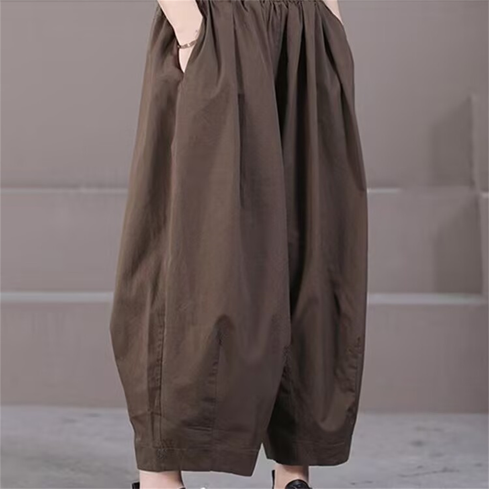 Style coréen femmes sarouel 2025 nouvel été Vintage solide lanterne pantalon décontracté ample femme jambe large pantalon vêtements