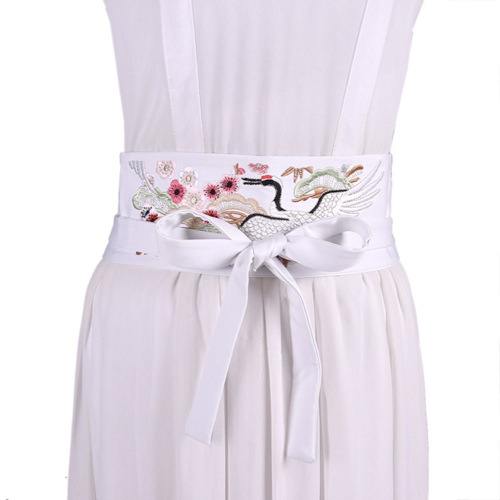 Ceinture large brodée style Hanfu pour femme, avec motif floral et corset, à nouer, pour robe