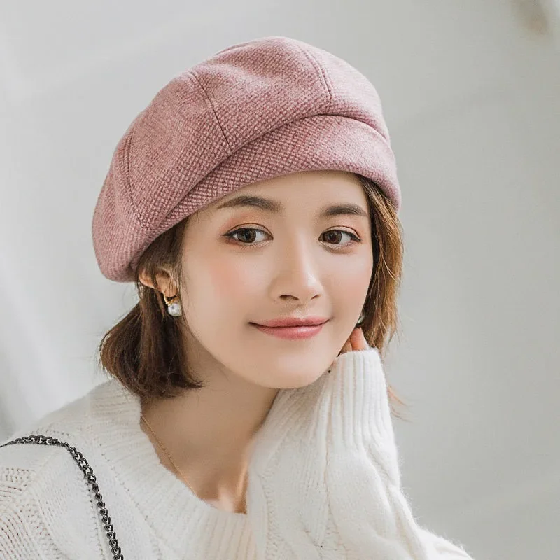 Béret en laine Simple pour femmes, pour dame élégante, chapeaux en coton, à carreaux, Vintage, octogonal, décontracté, automne, 2024