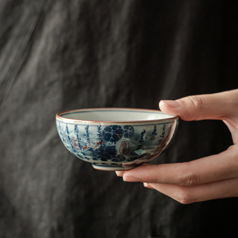 Ensemble de belles tasses à thé de calligraphie chinoise antique, service à thé, tasses de poisson vintage, tasse à thé de cérémonie du thé