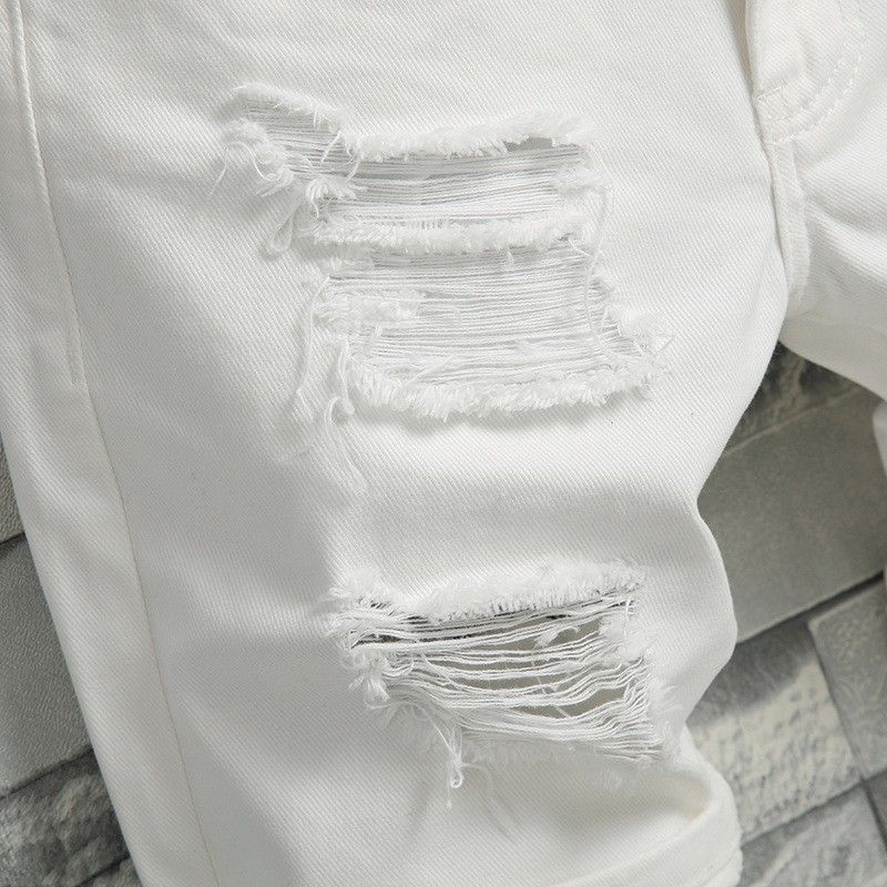Short en jean pour hommes 2025 été Y2k Streetwear déchiré décontracté Denim longueur genou short en jean solide blanc nouveau short en jean classique