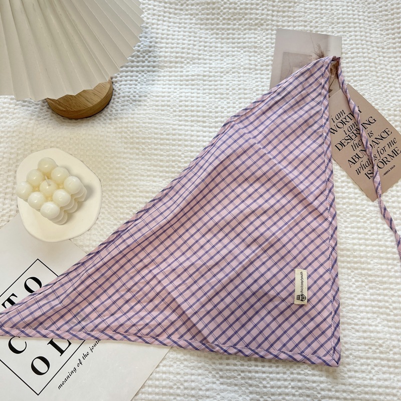 Écharpe triangulaire à carreaux coréens pour femmes, coton et lin, mode polyvalente, petite écharpe décorative mignonne, printemps 2025