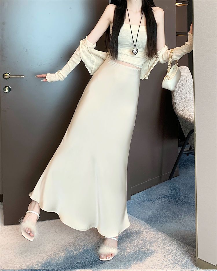 Jupes élégantes en satin de soie pour femmes, taille haute, coupe trapèze, couleur unie, lisses, pour le bureau, collection Printemps-Été 2026
