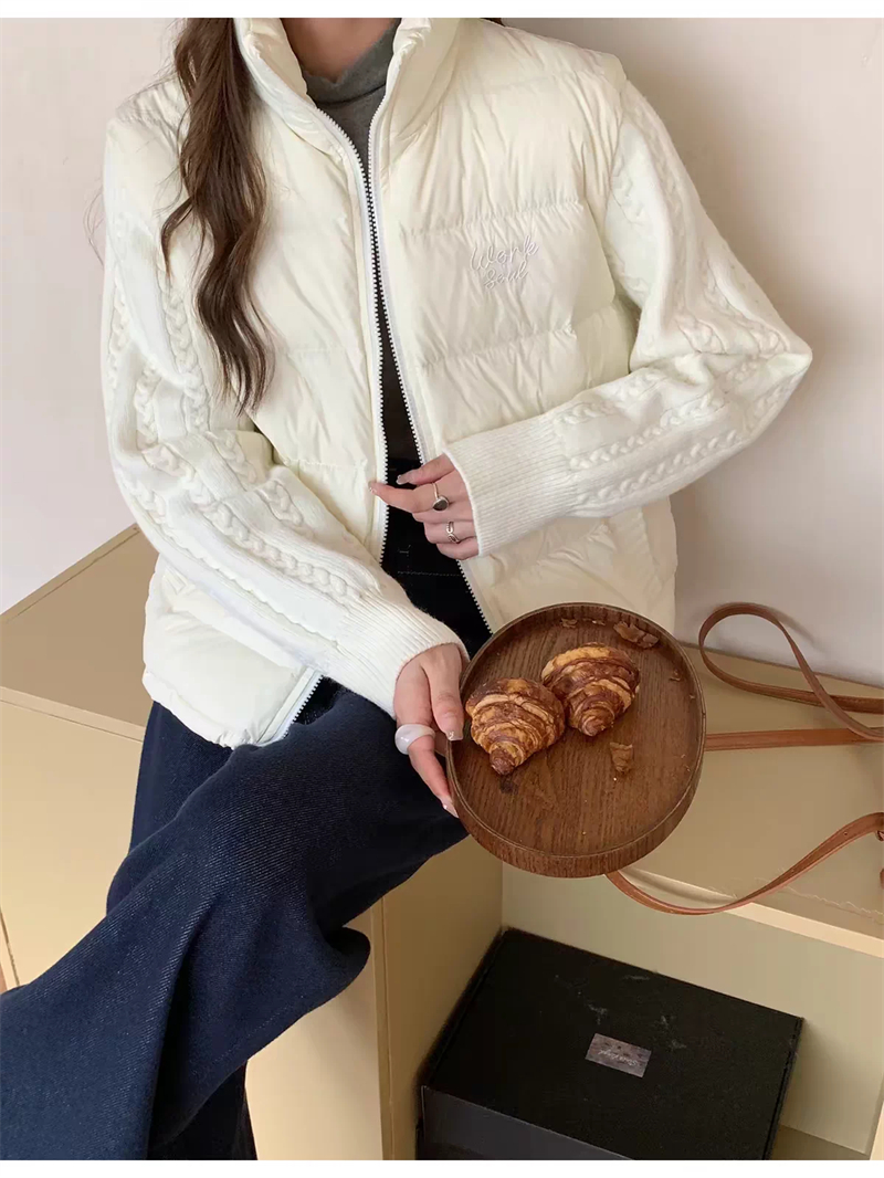 Veste d'hiver pour femmes ZAROY, col montant tendance, manches en tricot, manteau rembourré en coton, vêtement décontracté léger et matelassé pour tous les jours.